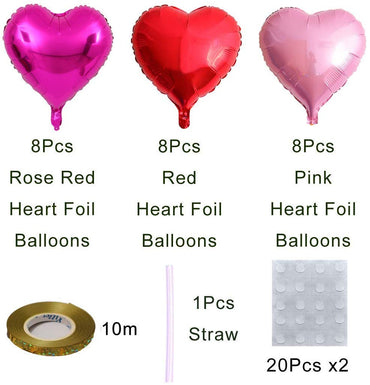 24pcs Heart Shape Foil Balloons Red Pink Kit 18"