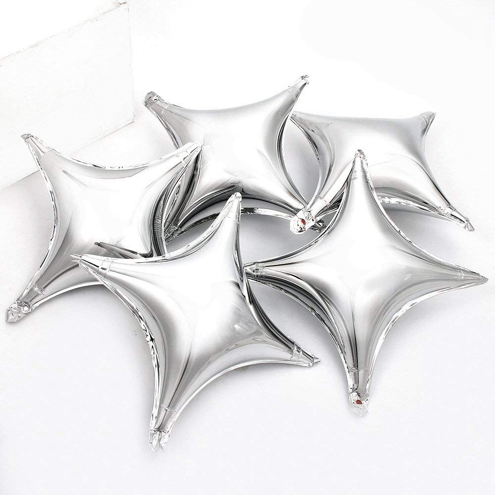 10" Star Shape Foil Mylar Balloon Silver Quadrangle Balloon - 24pcs Four Angle Star Balloons For Birthday Party & Wedding Decoration