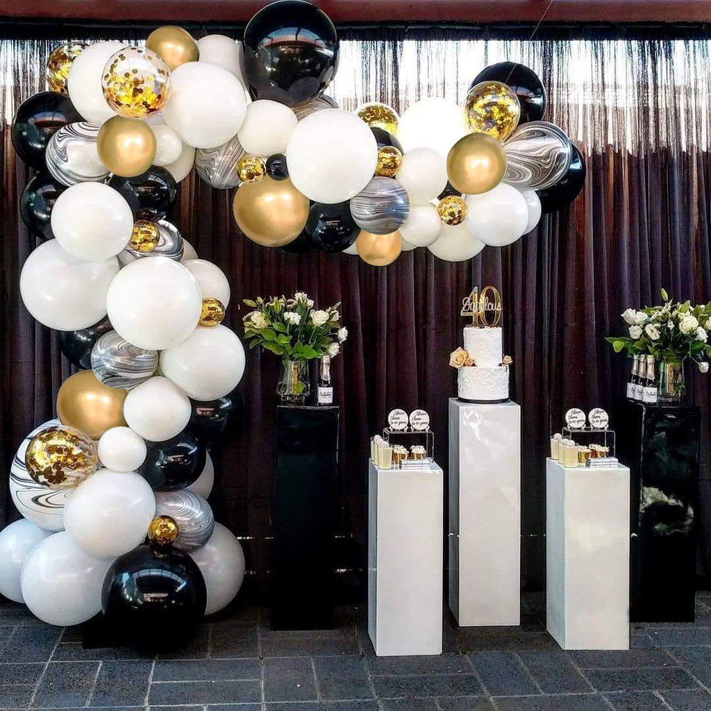 Black Gold Balloon Garland Kit Black White Gold Confetti Marble Balloons Arch Birthday Party Wedding Bridal Shower Bachelorette Party Decoration 111PCS