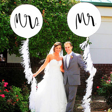 36 Inch Giant Wedding Balloons Mr. & Mrs. White Balloons with 2 Paper Tassel Garlands