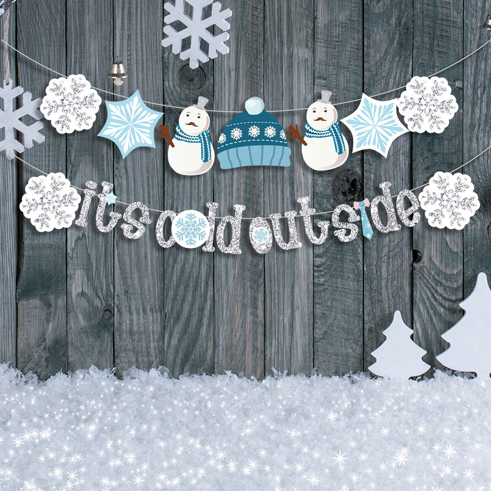 IT'S COLD OUTSIDE Snowflake Banner Merry Christmas Garland Holiday Glitter Decor Baby Shower New Year Kids Birthday Party Decorations Favors