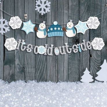 IT'S COLD OUTSIDE Snowflake Banner Merry Christmas Garland Holiday Glitter Decor Baby Shower New Year Kids Birthday Party Decorations Favors