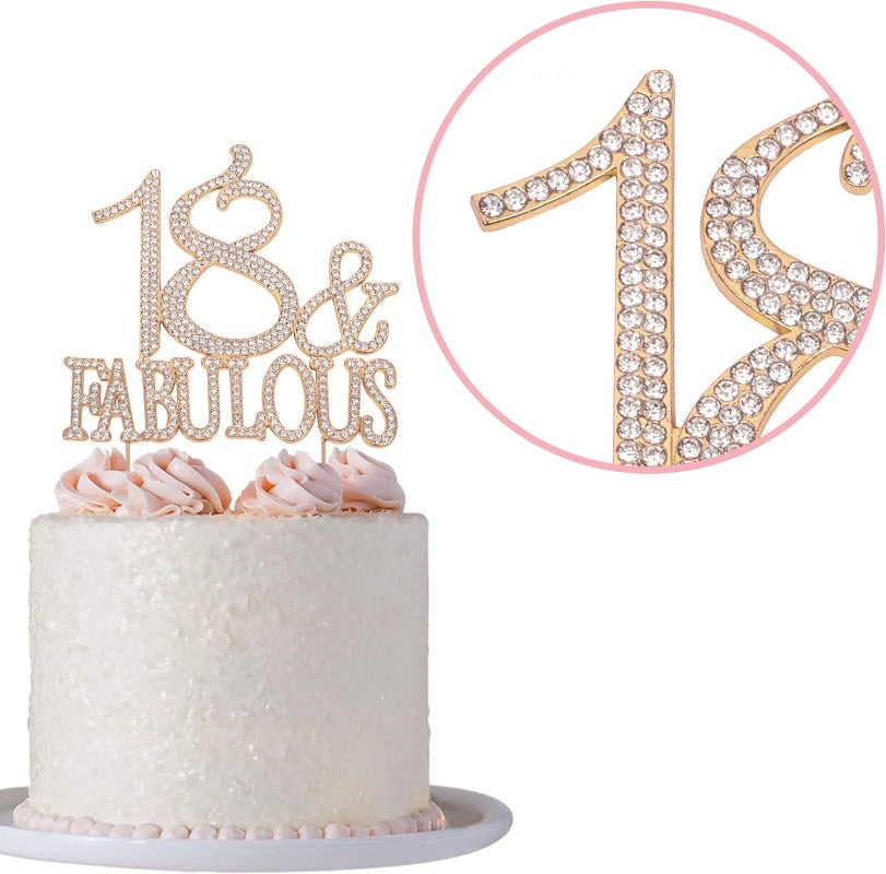18 and Fabulous Crystal Cake Topper - Premium Rose Gold Metal