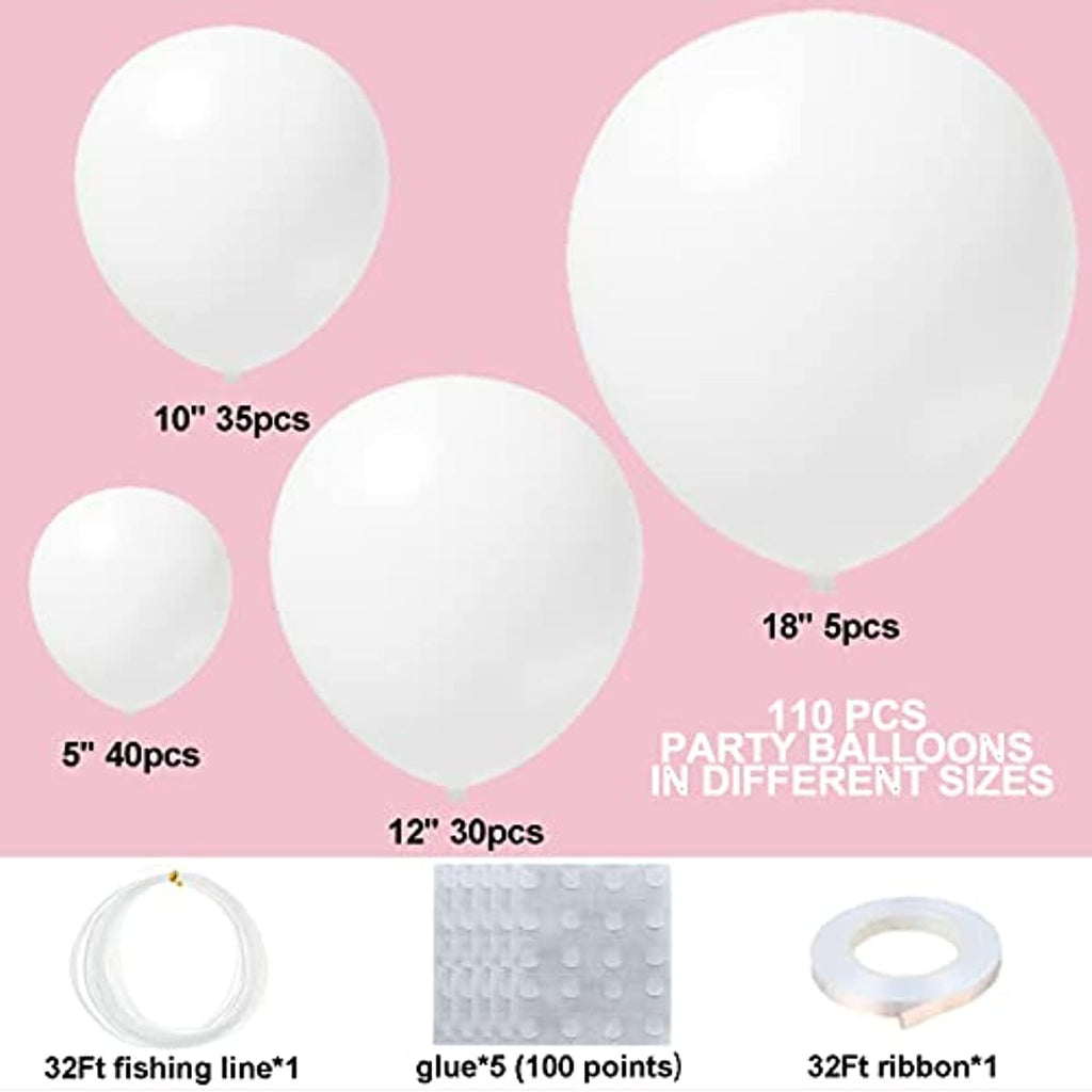 White Balloons 110Pcs White Balloon Garland Arch Kit 5/10/12/18 Inch Matte Latex White Balloons Different Sizes