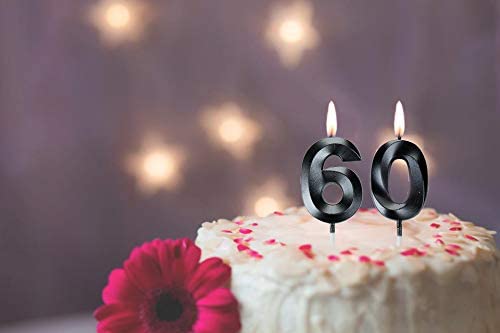 Black 60th Birthday Candles, Number 60 Cake Topper for Birthday Decorations Party Decoration