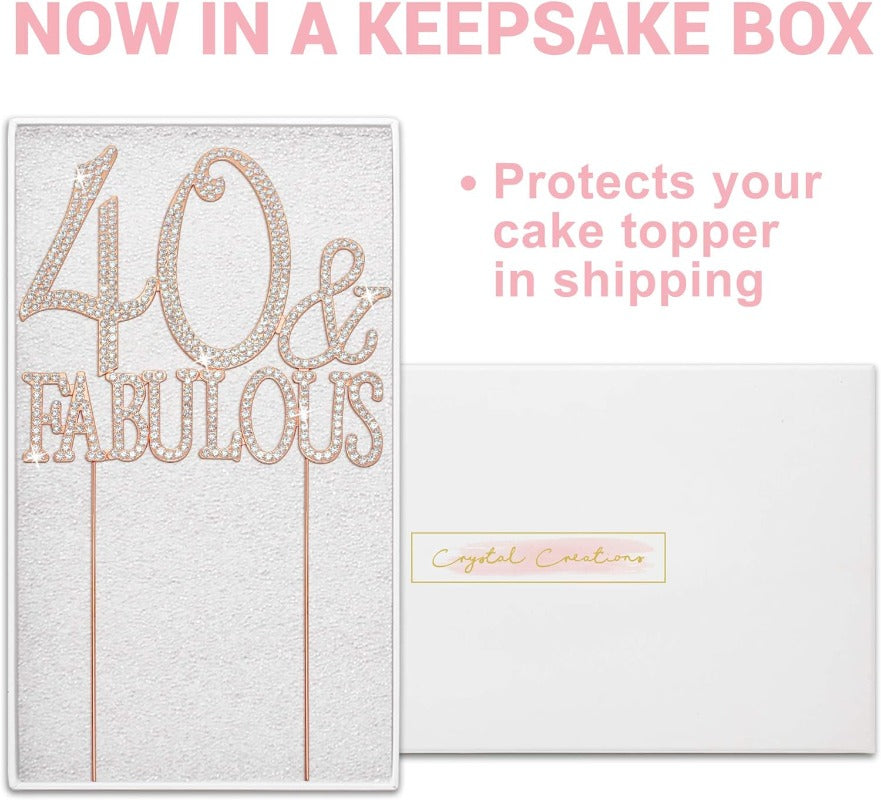 40 and Fabulous Cake Topper - Premium Rose Gold Metal Sparkly Rhinestone Decoration
