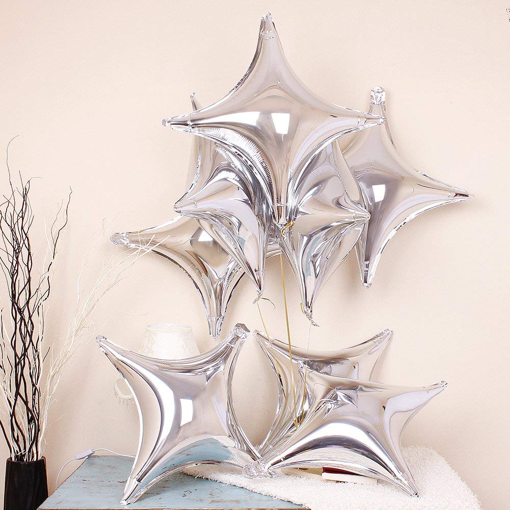 10" Star Shape Foil Mylar Balloon Silver Quadrangle Balloon - 24pcs Four Angle Star Balloons For Birthday Party & Wedding Decoration