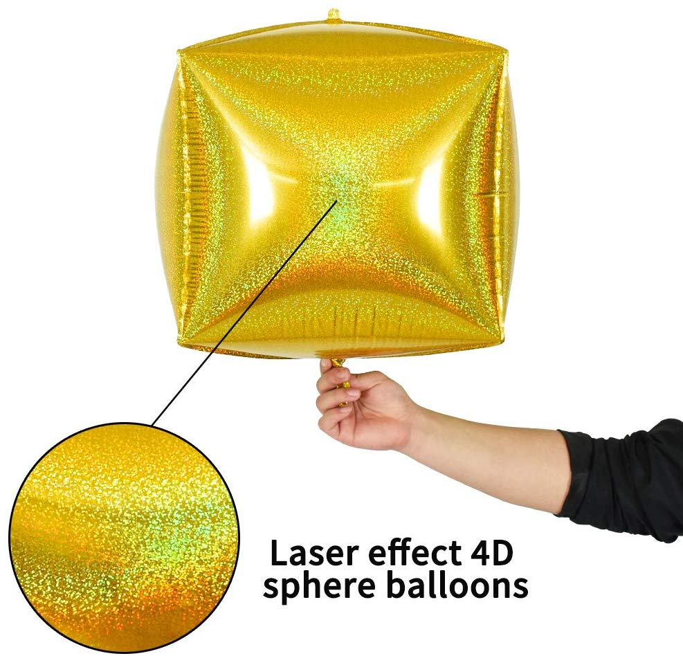 24 Inch Laser Gold Cube Foil Balloon (4 Count)