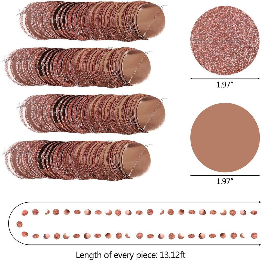 4 Pack Glittery Rose Gold Circle Dots Garland
