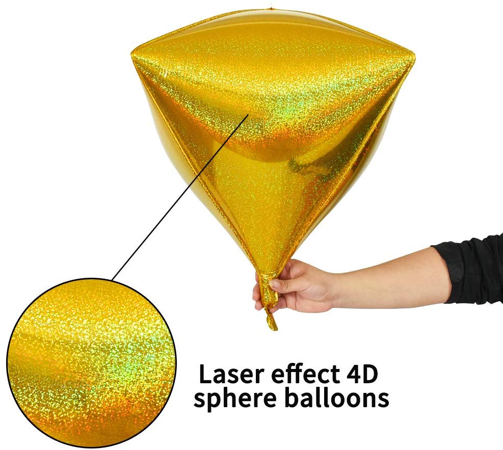 24 Inch Laser Glittery Gold Diamond Foil Mylar Balloon-4pcs