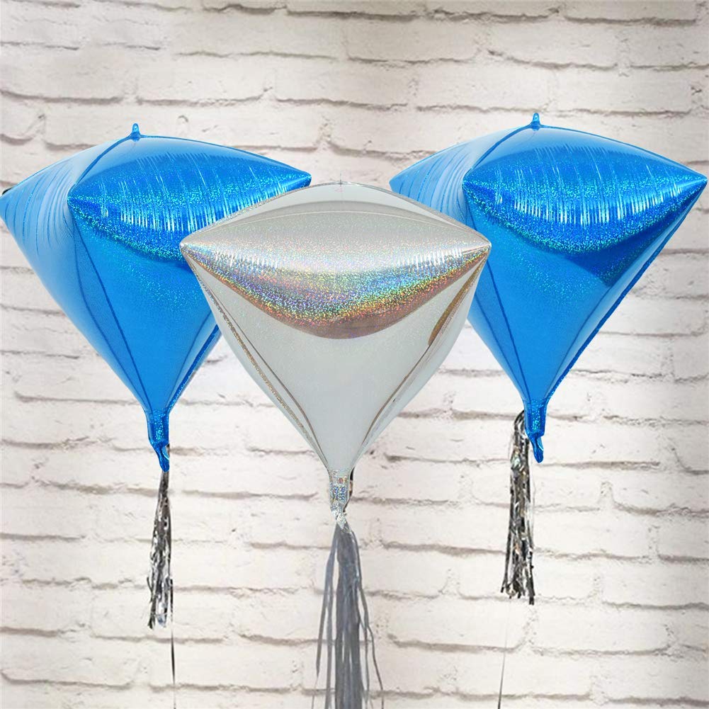 24 Inch Laser Blue Diamond Foil Mylar Balloon (4Pcs)