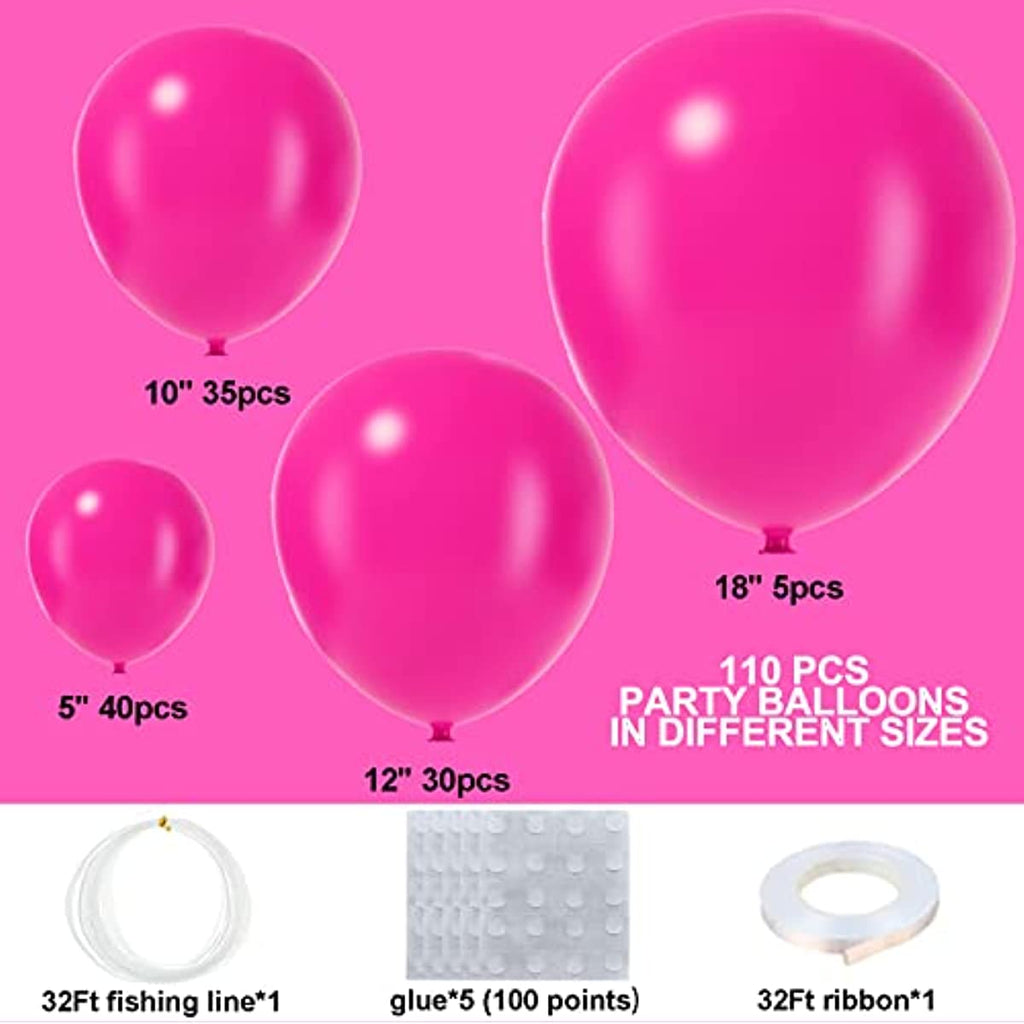 Hot Pink 110Pcs Balloon Garland Arch Kit 5/10/12/18 Inch Latex Hot Magenta Balloons