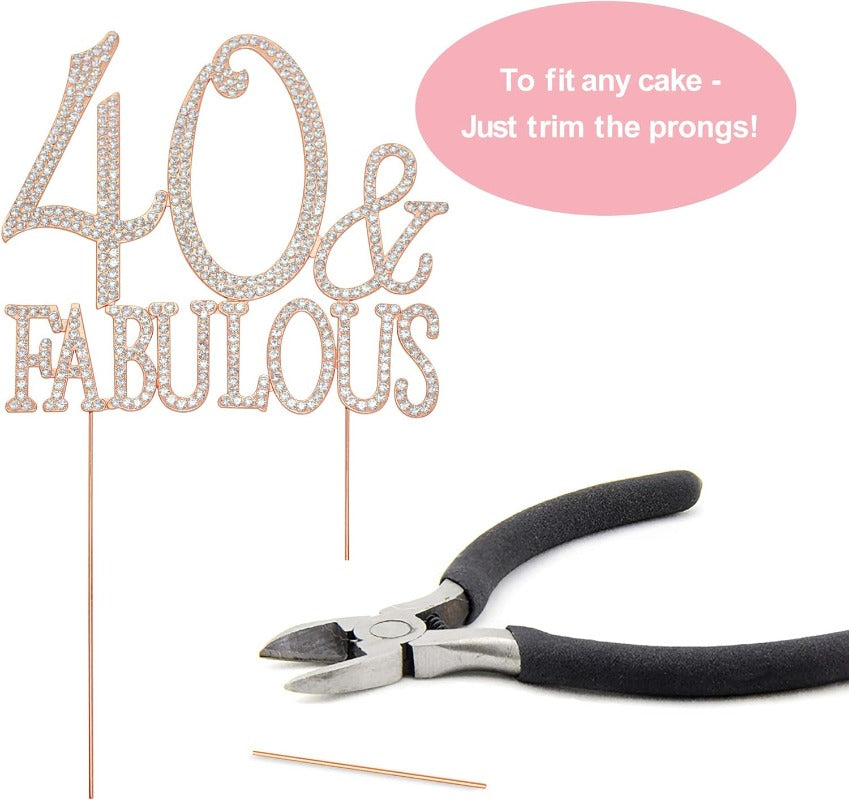 40 and Fabulous Cake Topper - Premium Rose Gold Metal Sparkly Rhinestone Decoration