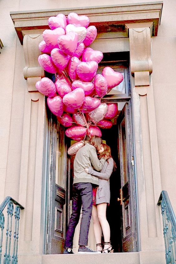 Pink Heart Shape Foil Balloons with Ribbons