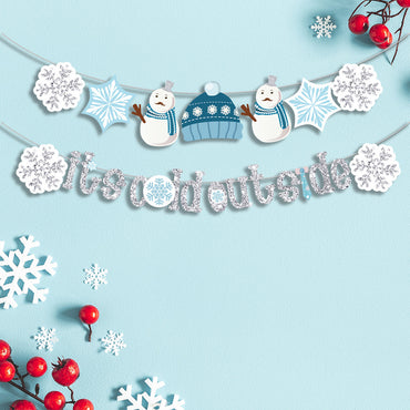 IT'S COLD OUTSIDE Snowflake Banner Merry Christmas Garland Holiday Glitter Decor Baby Shower New Year Kids Birthday Party Decorations Favors
