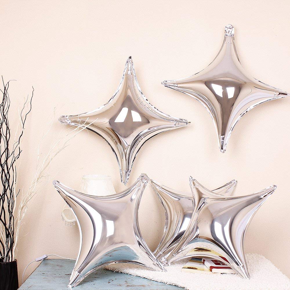 10" Star Shape Foil Mylar Balloon Silver Quadrangle Balloon - 24pcs Four Angle Star Balloons For Birthday Party & Wedding Decoration