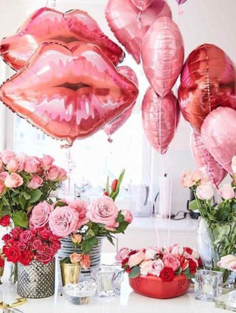 Kiss Foil Balloon Set, Lips 18" + Heart 18"-8PCS
