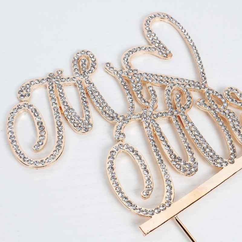 Mr and Mrs Wedding Cake Topper - Premium Rose Gold Metal Rhinstone