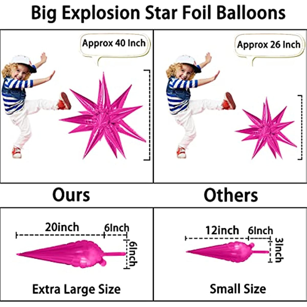 Hot Pink Star Balloons Metallic 50 Pcs Starburst Balloons Foil Spike Balloon 26 Inch