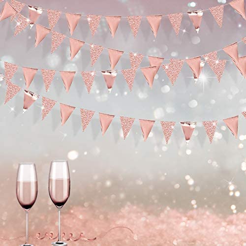30 Ft Rose Gold Double Sided Glitter Metallic Paper Triangle Flag Pennant Bunting Banner