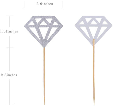 50 Pack Cupcake Toppers with Silver Glitter Diamond Shape