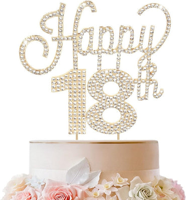 Happy 18th Birthday Gold Rhinestone Cake Topper