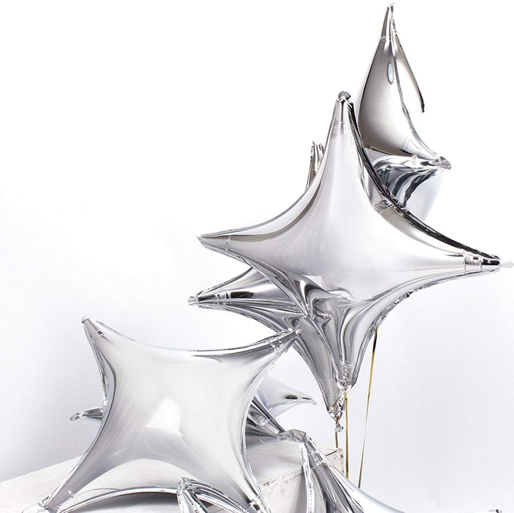 10" Star Shape Foil Mylar Balloon Silver Quadrangle Balloon - 24pcs Four Angle Star Balloons For Birthday Party & Wedding Decoration