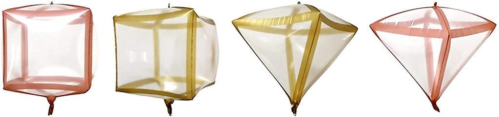 4D Foil Balloons Cube Diamond Shaped Helium Balloons for Wedding Bridal Baby Shower Birthday Grad Party Decor Pack of 4