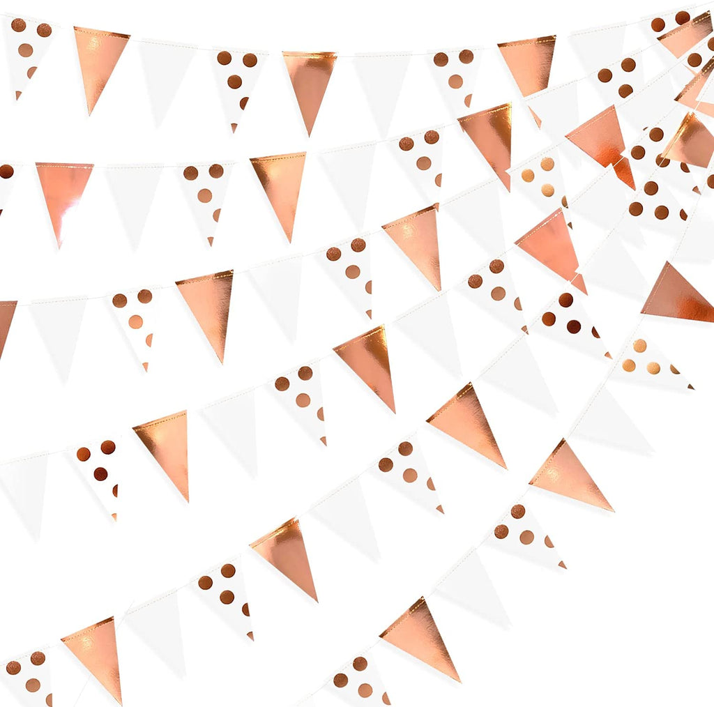 30 Ft Rose Gold Double Sided Glitter Metallic Paper Triangle Flag Pennant Bunting Banner