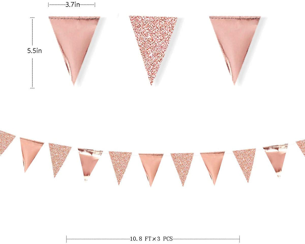 30 Ft Rose Gold Double Sided Glitter Metallic Paper Triangle Flag Pennant Bunting Banner