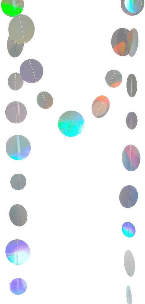 Holographic Paper Garland Shiny Iridescent Circle Dots Party Streamer Banner Backdrop Hanging Decorations, 20 Feet in Total