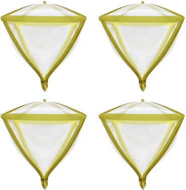 4D Foil Balloons Cube Diamond Shaped Helium Balloons for Wedding Bridal Baby Shower Birthday Grad Party Decor Pack of 4