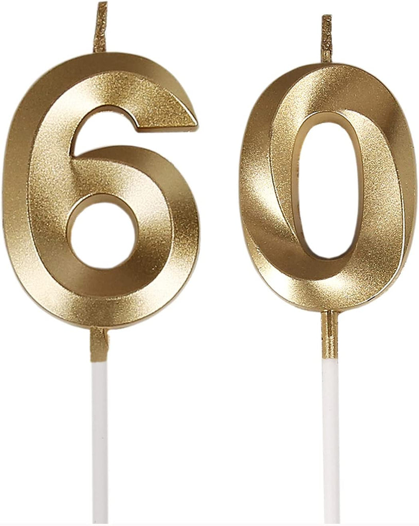 Black 60th Birthday Candles, Number 60 Cake Topper for Birthday Decorations Party Decoration