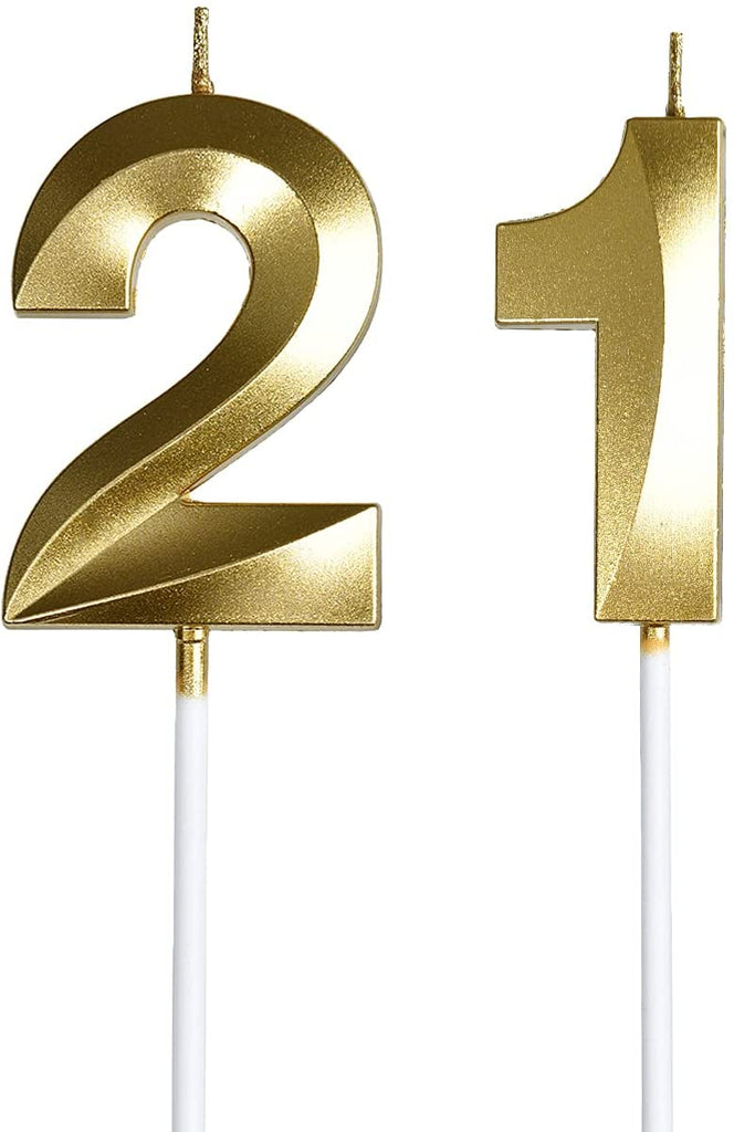 21st Birthday Candles, Gold Number 21 Cake Topper