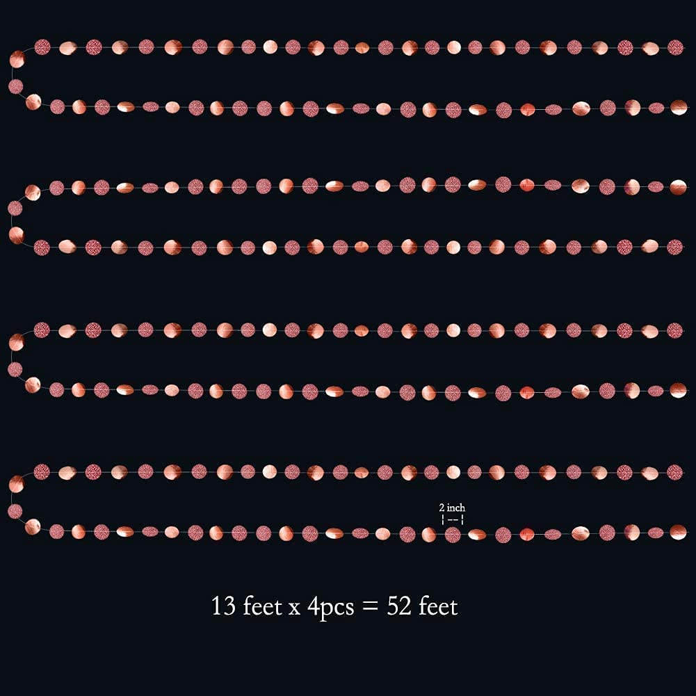 Glitter Rose Gold Circle Dots Garland Party Decorations Paper Polka Dots Hanging Streamer String Bunting Banner Backdrop Background Decor Wedding/Birthday/Anniversary/Engagement/Christmas