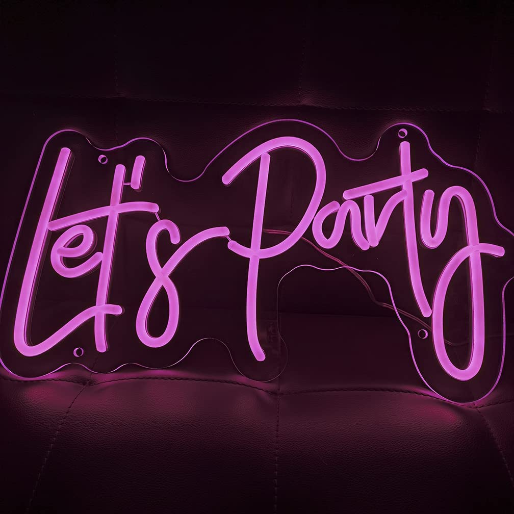 Let's Party 22x12 Inches Custom LED Neon Sign, Neon Sign LED, Neon Sign Letters,Led Neon Sign Wall Light for Home, Kids Room, Bar, Birthday Party, Christmas,Wedding Decor (Pink Let's Party)