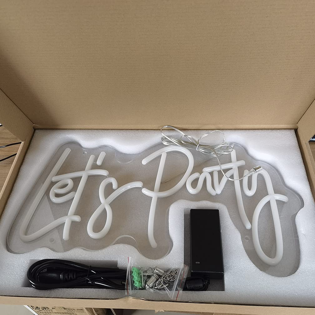 Let's Party 22x12 Inches Custom LED Neon Sign, Neon Sign LED, Neon Sign Letters,Led Neon Sign Wall Light for Home, Kids Room, Bar, Birthday Party, Christmas,Wedding Decor (Pink Let's Party)