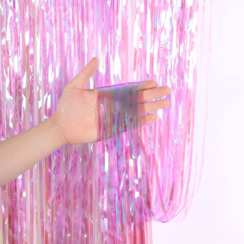 3 Pack Fringe Curtains Party Decorations,Tinsel Backdrop Curtains for Parties,Photo Booth Wedding Graduations Birthday Christmas Event Party Supplies (Pink)