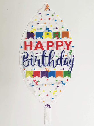 Color Banner 4D Foil Happy Birthday Balloons White 16" Confetti Pattern Mylar Balloons Hangable for Kids Birthday Party Decoration (Or-Happy Birthday A)