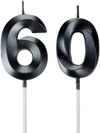 Black 60th Birthday Candles, Number 60 Cake Topper for Birthday Decorations Party Decoration