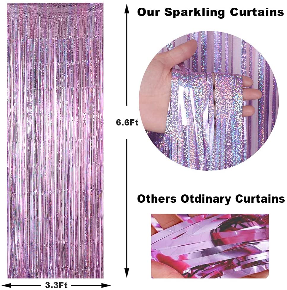 3 Pack Fringe Curtains Party Decorations,Tinsel Backdrop Curtains for Parties,Photo Booth Wedding Graduations Birthday Christmas Event Party Supplies (Pink)