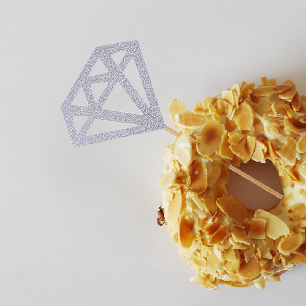 50 Pack Cupcake Toppers with Silver Glitter Diamond Shape