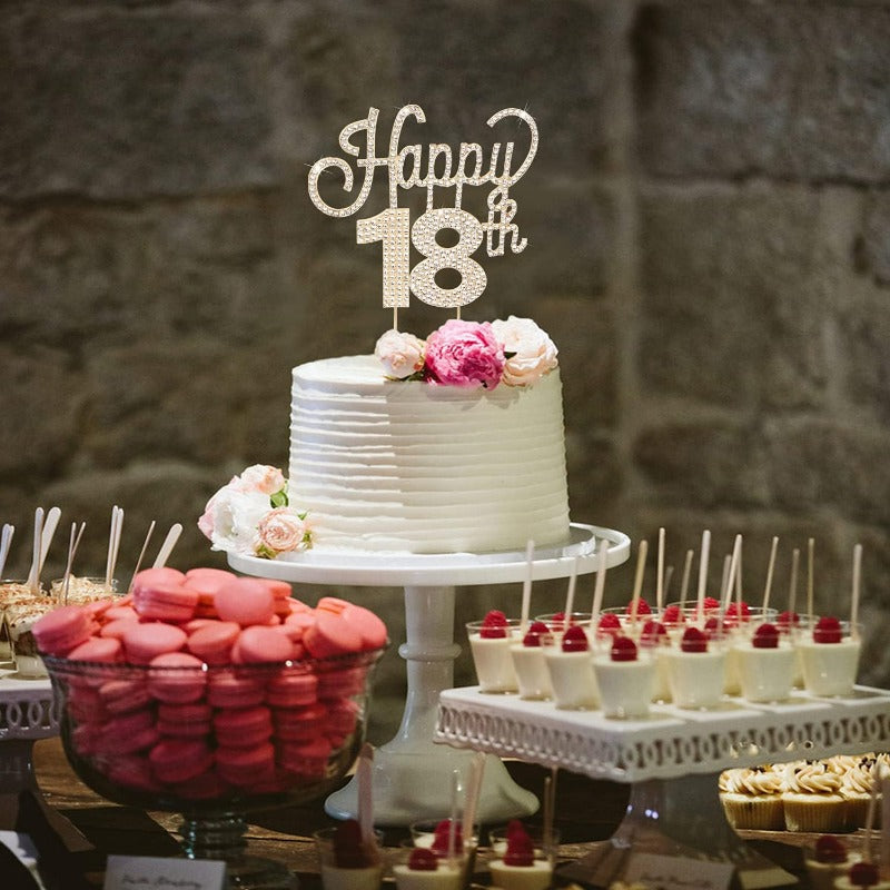 Happy 18th Birthday Gold Rhinestone Cake Topper