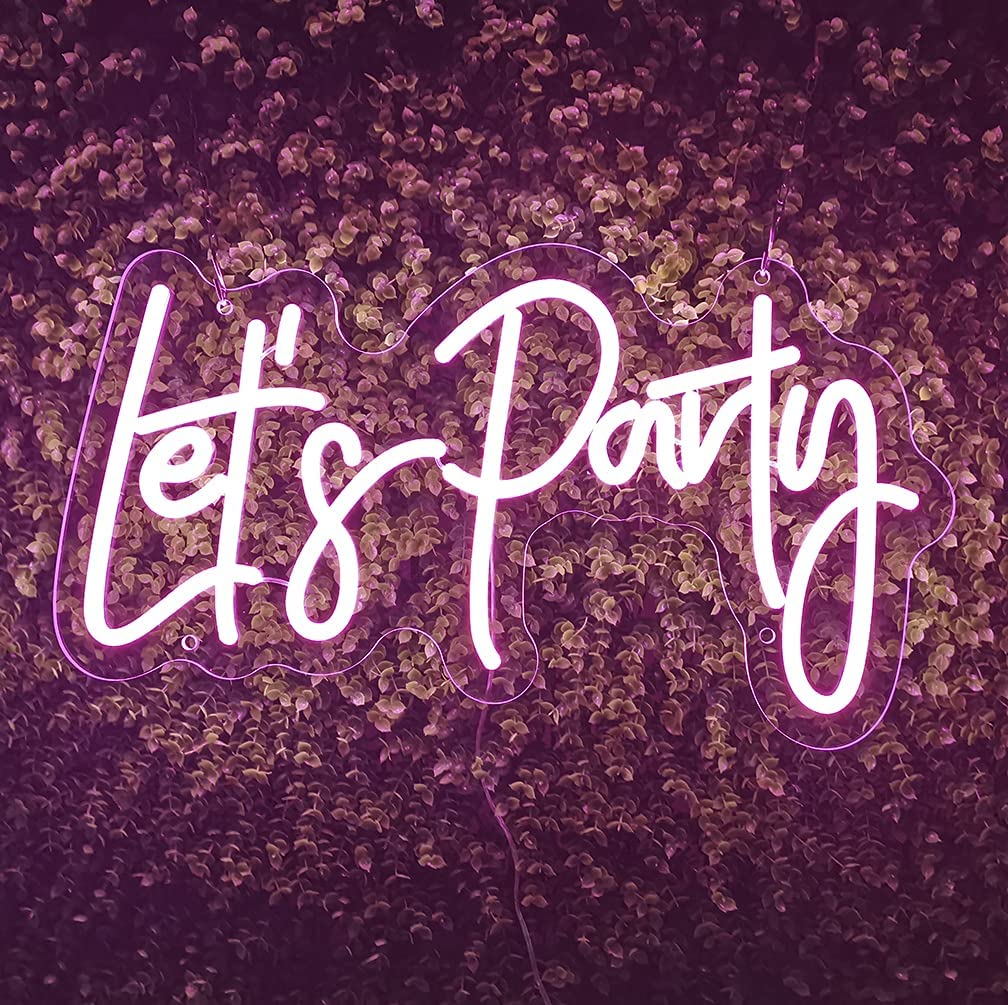 Let's Party 22x12 Inches Custom LED Neon Sign, Neon Sign LED, Neon Sign Letters,Led Neon Sign Wall Light for Home, Kids Room, Bar, Birthday Party, Christmas,Wedding Decor (Pink Let's Party)