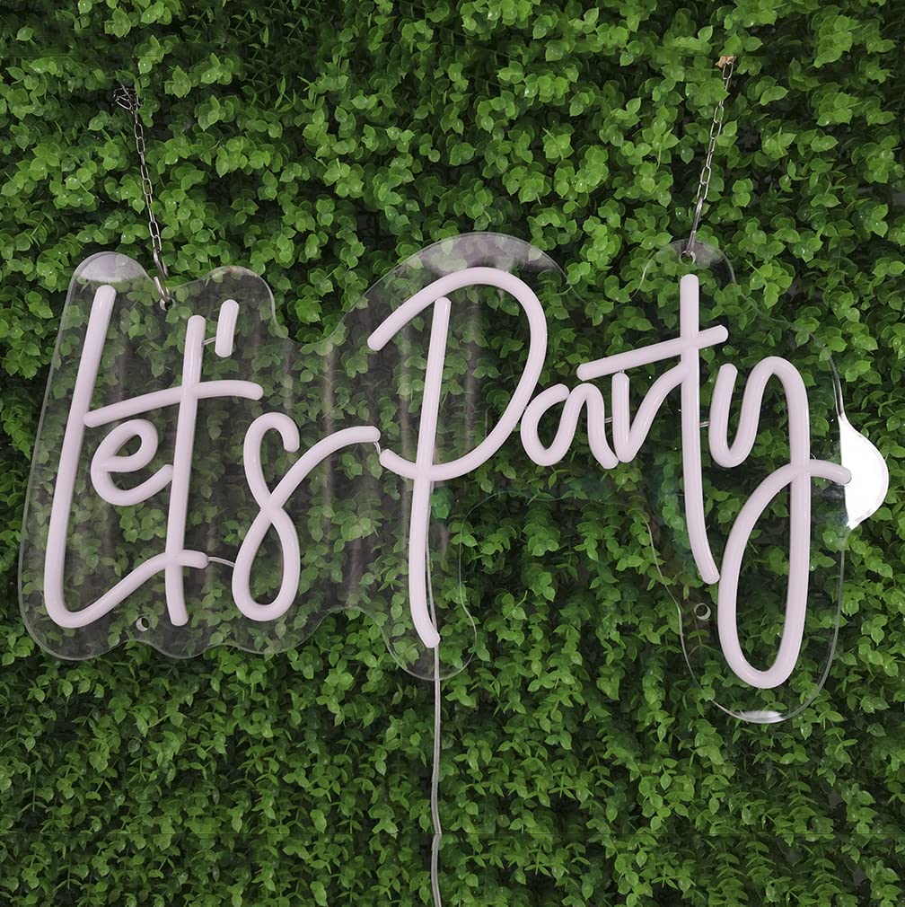 Let's Party 22x12 Inches Custom LED Neon Sign, Neon Sign LED, Neon Sign Letters,Led Neon Sign Wall Light for Home, Kids Room, Bar, Birthday Party, Christmas,Wedding Decor (Pink Let's Party)