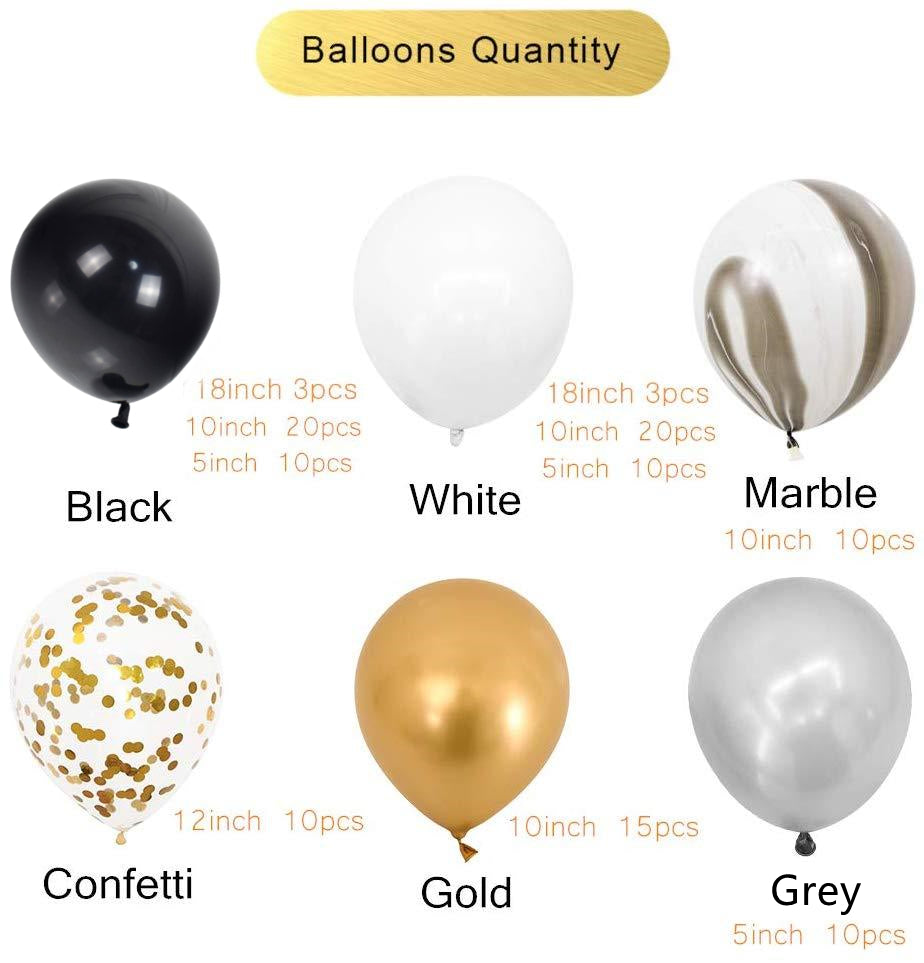 Black Gold Balloon Garland Kit Black White Gold Confetti Marble Balloons Arch Birthday Party Wedding Bridal Shower Bachelorette Party Decoration 111PCS