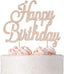 Happy Birthday Cake Topper - Premium Rose Gold Metal Sparkly Rhinestone Decoration