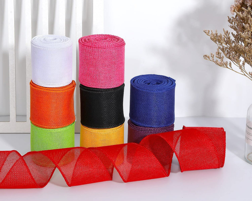 Christmas Burlap Wired Edge Ribbon for Gift Wrapping, Christmas Trees Decorations, Crafts Making, 2 Rolls, 2.5 Inch x 6 Yards, Red