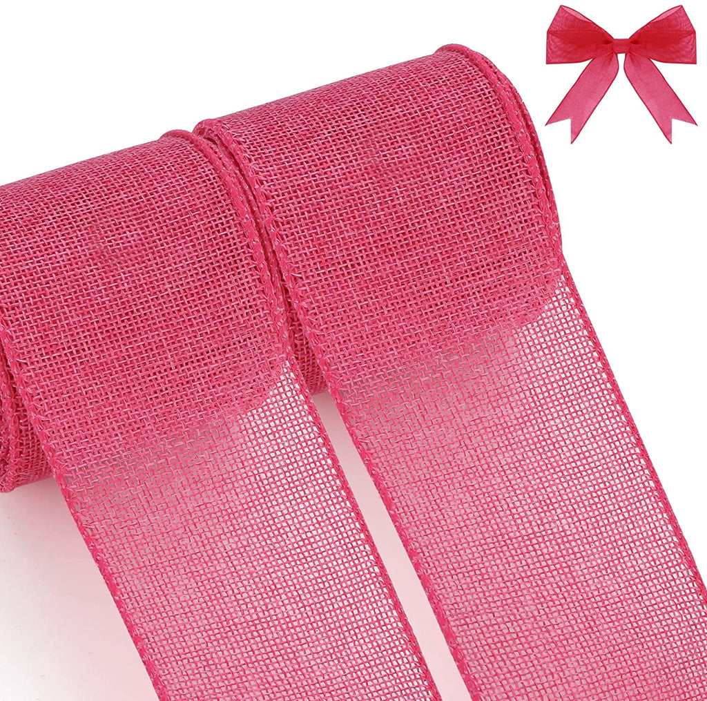 Christmas Burlap Wired Edge Ribbon for Gift Wrapping, Christmas Trees Decorations, Crafts Making, 2 Rolls, 2.5 Inch x 6 Yards, Red