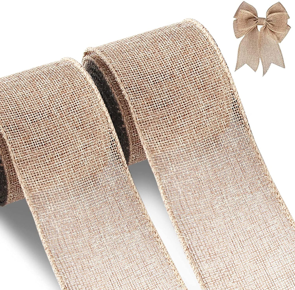 Christmas Burlap Wired Edge Ribbon for Gift Wrapping, Christmas Trees Decorations, Crafts Making, 2 Rolls, 2.5 Inch x 6 Yards, Red